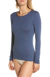 Hanro Satin-trimmed Cotton-jersey Top In Horizon Blue