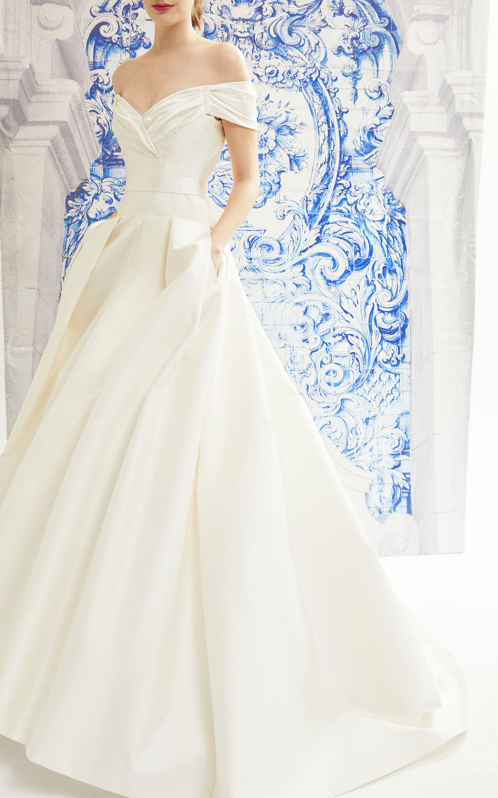 white silk ball gown