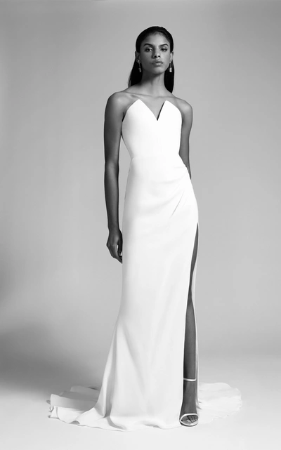 Cushnie Bridal Sasha Strapless Pointed Bodice Gown In White