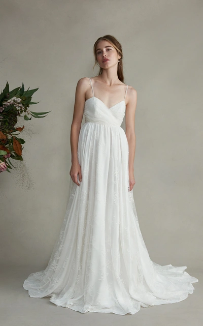 Markarian Josephine Silk Sweetheart Lace Gown In White