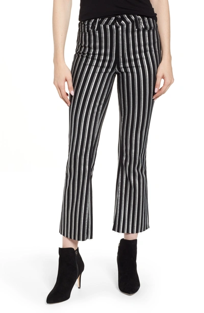 Paige Colette Crop Flare Striped Jeans With Raw Hem In Silver Stripe