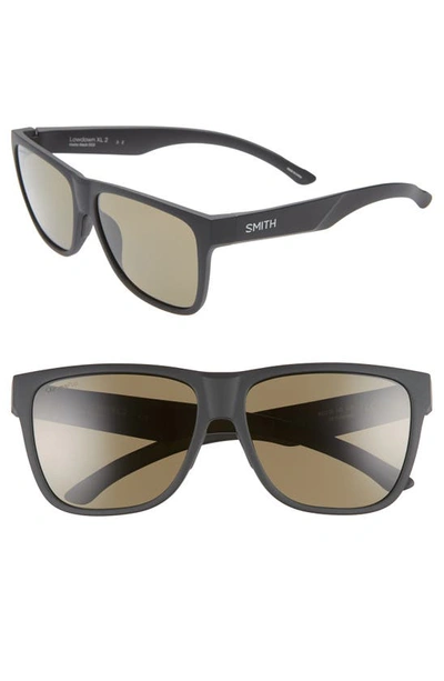 Smith Lowdown Xl 2 60mm Chromapop™ Polarized Square Sunglasses In Matte Black/ Green