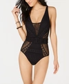 BECCA COLOR PLAY CROCHET BELTED ONE-PIECE SWIMSUIT WOMEN'S SWIMSUIT