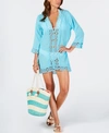 LA BLANCA ISLAND FARE COTTON CROCHET-TRIM TUNIC WOMEN'S SWIMSUIT