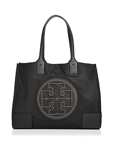 Tory Burch Ella Large Studded Nylon & Leather Tote In Black