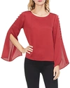 Vince Camuto Button Bell Sleeve Hammer Satin Top In Claret