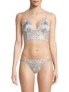 Fleur Du Mal Lily Embroidered Long Lined Triangle Bra In Platinum