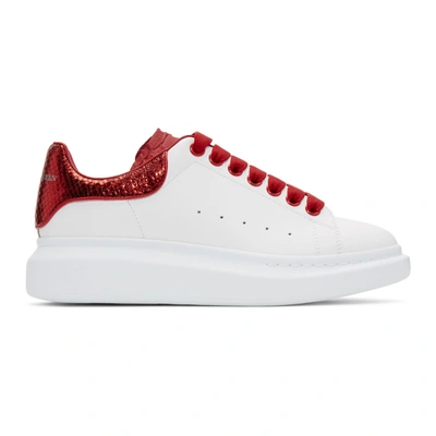 Alexander Mcqueen 'oversized Trainer' In Leather With Snake Embossed Collar In Python White / Lust Red