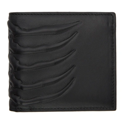 Alexander Mcqueen Black Ribcage Bifold Wallet In Black,brown