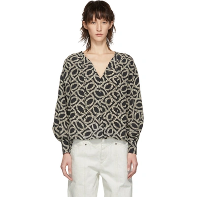 Isabel Marant Amba Cog-print Crepe Blouse In Bkec Blk/ec