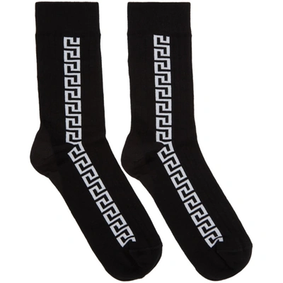 Versace Men's Athletic Vertical Stripe Socks In Black