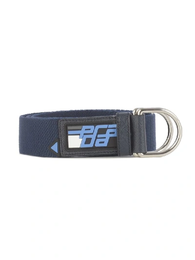 Prada Logo Webbed D-ring Belt In Blue