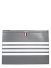 THOM BROWNE 4-BAR LEATHER POUCH,10764724
