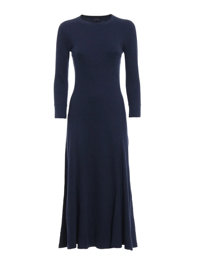Polo Ralph Lauren Knit Cotton Blend Flared Dress In Blue