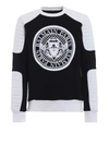 BALMAIN BICOLOUR COTTON PADDED SLEEVES SWEATSHIRT,10761290