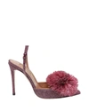 Aquazzura Powder Puff Pompom-embellished Lurex Slingback Pumps In Pink