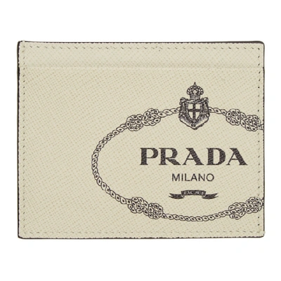 Prada Off-white Saffiano Logo Print Card Holder