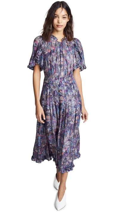 Rebecca Taylor Short Sleeve Floral Dress In Amethyst Combo