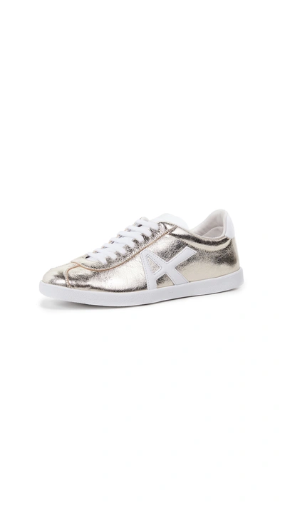 Aquazzura The A Sneakers In Platino And White Textured Nappa An Calf Leather In Gold