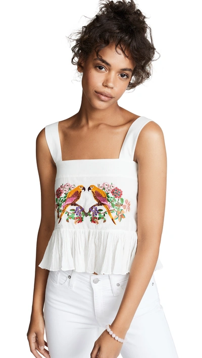 Carolina K Layla Parrot Cotton Crop Top In Parrot Embroidery White