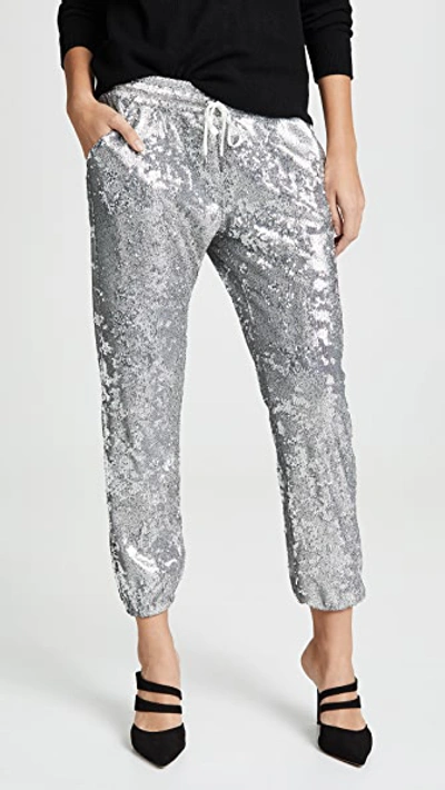 David Lerner Sequin Jogger Trousers In Silver