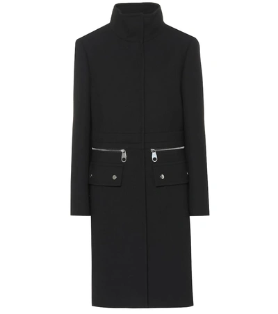 Chloé Stand-collar Zip-waist A-line Wool Coat In Black