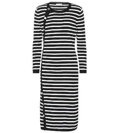 Altuzarra Button-side Crewneck Long-sleeve Striped Knit Sweaterdress In Black And White