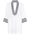 TORY BURCH EMBROIDERED LINEN TUNIC,P00359429