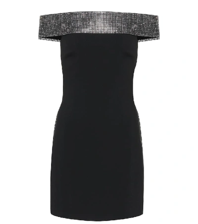 Christopher Kane Crystal-embellished Off-the-shoulder Twill Mini Dress In Black