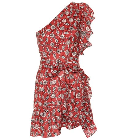 Isabel Marant Étoile Teller One-shoulder Ruffled Printed Linen Mini Dress In Red