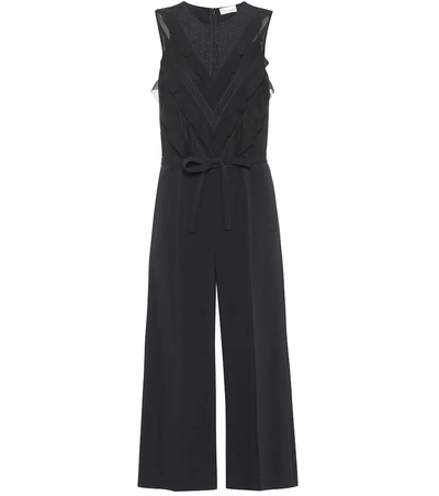Red Valentino Cropped Point D'esprit, Ruffled Chiffon And Crepe Jumpsuit In Black