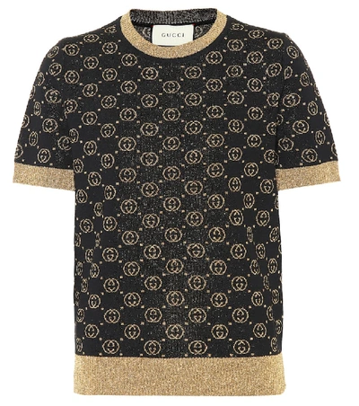 Gucci Metallic Intarsia Wool-blend Sweater In Black Gold
