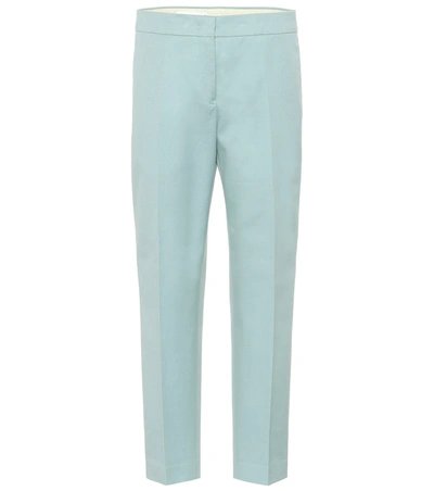 Jil Sander Cropped Cotton Trousers In Blue