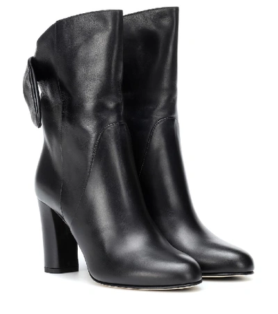 Jimmy Choo Malene 85 Bow-trimmed Leather Boots In Black