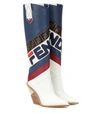 Fendi Logo-embossed Leather Knee Boots In Blue