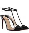 Christian Louboutin Nosy 100 Crystal-embellished Satin And Pvc Pumps In Black