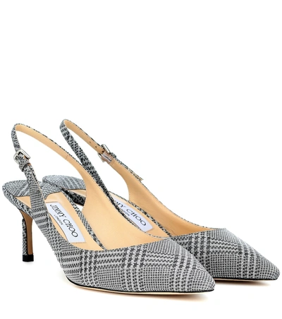 Jimmy Choo Erin 65 Glittered Prince Of Wales Checked Leather Slingback Pumps In Silver