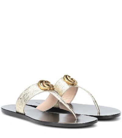 Gucci Double G Leather Thong Sandals In Platino Platino