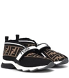 Fendi Rockoko Logo-jacquard Stretch-knit And Mesh Slip-on Sneakers In Brown