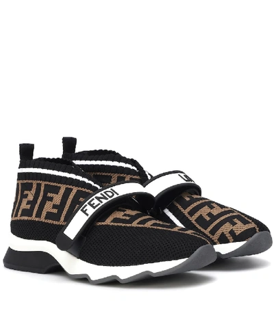 Fendi Rockoko Logo-jacquard Stretch-knit And Mesh Slip-on Sneakers In Black