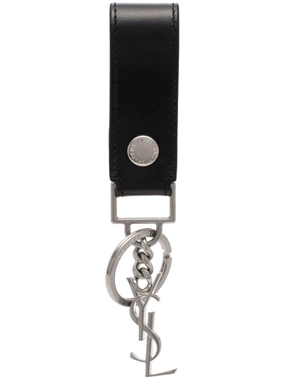 Saint Laurent Hanging Monogram Motif Keyring In Black