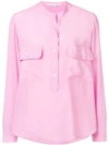 Stella Mccartney Two-pocket Button-placket Long-sleeve Silk Blouse In Rose
