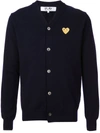 Comme Des Garçons Play Heart-shaped Patch Knitted Cardigan In Blue