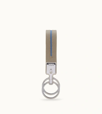 Tod's Keyholder In Leather In Light Blue,grey
