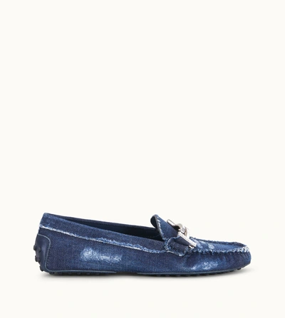 Tod's Gommino Driving Shoes In Denim In Brown