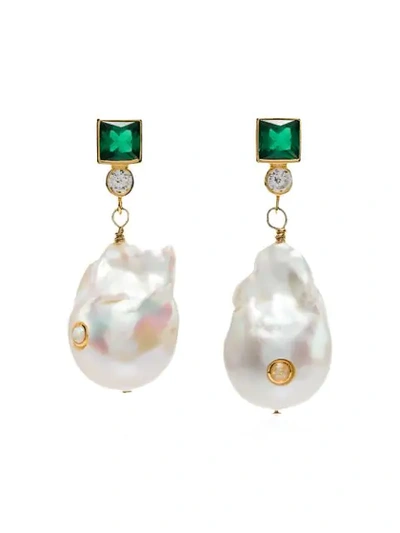 Anni Lu 18k Gold-plated Pearl Agate Earrings In Green