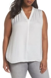 Vince Camuto Plus Plus Plus Shirred Sleeveless Top In Blue Aura