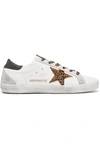 GOLDEN GOOSE SUPERSTAR LEOPARD-PRINT CALF HAIR AND DISTRESSED LEATHER SNEAKERS