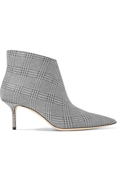 Jimmy Choo Marinda 65 Glittered Prince Of Wales Checked Leather Ankle Boots In Grey