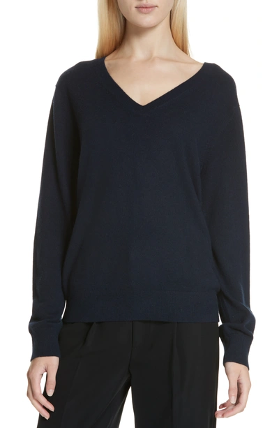 Vince Weekend V-neck Cashmere Pullover Sweater In Coastal Blue